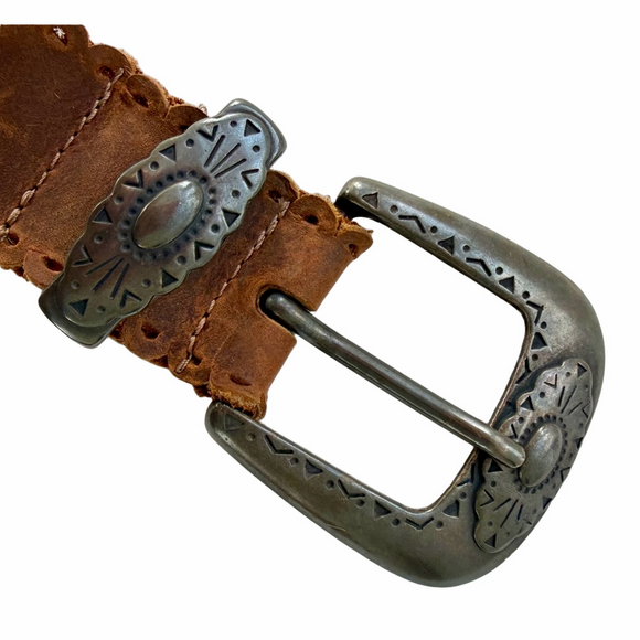 Leatherock Brown Suede Leather Belt Decorative Antique Silver Toned Buckle main image 11